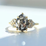 2.05ct Salt and Pepper Diamond Pear Rose Cut Ring - 18K Gold