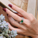 1ct Emerald Square Cut & White Diamond Ring in 18K Gold