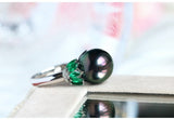 11mm Tahitian Pearl & Marquise Emerald Ring in 18K White Gold