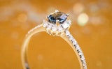Blue Sapphire & Diamond Halo Ring - 18K White Gold