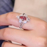 Pink Sapphire Teardrop & Moonstone Cluster Ring - 18K White Gold