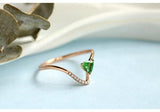 Tsavorite Trillion Cut & Diamond Chevron Ring - 18K Yellow Gold