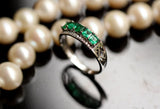 2.25ct Emerald Horizontal Stone Ring with Diamond in 18K White Gold