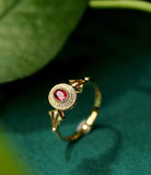 Vintage Design Red Spinel Oval & Diamond Ring - 18K Yellow Gold