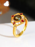 Chrysoberyl Cat's Eye Ring in 18K Gold with Art Deco Design