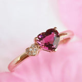 Heart-Shaped Pink Tourmaline & Diamond Ring in 18K Yellow Gold