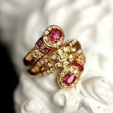Vintage Design Ruby & Diamond 18K Chunky Gold Ring