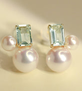 Aquamarine & Akoya Pearl Earrings - 18K Yellow Gold
