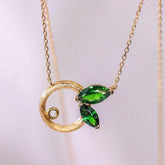 Leaf Design Tsavorite Necklace with Diamond in 18K Yellow Gold