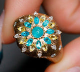 Brazil Paraiba Tourmaline & Diamonds 18K Gold Brush Finish Ring