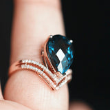 10mm Blue Topaz Teardrop Rose Cut Ring in 18K Yellow Gold