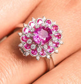 1.5ct Pink Sapphire 18K Gold Ballerina Flower Ring with Diamonds
