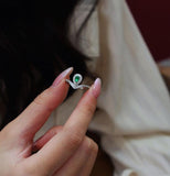 Emerald Teardrop Chevron Stackable Ring in Platinum 950