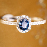 Blue Sapphire & Diamond Halo Ring - 18K White Gold