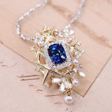 1.42ct Blue Sapphire & Pearls Diamond Pendant in 18K Gold