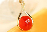 Huge Southern Red Agate Diamond Necklace - 18K Yellow Gold