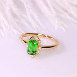 Tsavorite Asscher Cut & Diamond Ring in 18K Yellow Gold