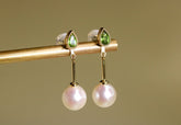 Mint Tourmaline & 7.5mm Akoya Pearl Earrings - 18K Yellow Gold
