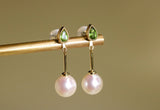Mint Tourmaline & 7.5mm Akoya Pearl Earrings - 18K Yellow Gold