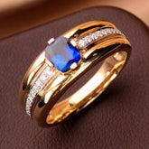 Channel Set Diamonds Sapphire 18K Yellow Gold Ring