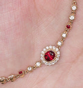 18K Gold Diamond Bracelet - Pigeon Blood Ruby Halo Design