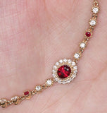 18K Gold Diamond Bracelet - Pigeon Blood Ruby Halo Design