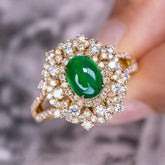 Huge Emerald Full Diamond Pave Set 18K Yellow Gold Ring