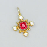 Peach Red Spinel Cushion 18K Gold Pendant with Diamonds