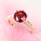 2.4ct Peach Red Garnet Engagement Ring - 18K Yellow Gold