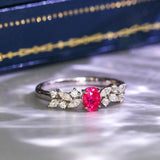 Pink Red Spinel Cushion & Diamond Ring - 18K White Gold