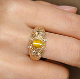 Melted Gold Design Chrysoberyl Cat Eye Stone Ring in 18K Yellow Gold