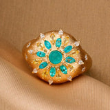 Brazil Paraiba Tourmaline & Diamonds 18K Gold Brush Finish Ring