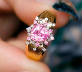 Trilliant Padparadscha Sapphire 18K Brusheded Ring with Diamonds