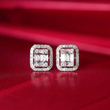 Rectangle Diamond Earrings in 18K White Gold