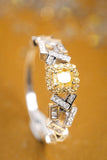 Pave Setting Fancy Yellow Diamond Ring in 18K White Gold