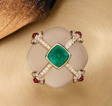 1.26ct Sugarloaf Emerald & White Crystal 18K Ring