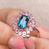 Cluster Blue Tourmaline Sapphire 18K White Gold Ring