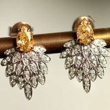 Fancy Yellow Diamonds Leaf Design Earrings in 18K Yellow Gold