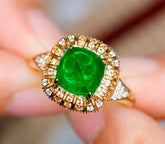 2.35ct Sugarloaf Emerald & Yellow Sapphire Ring in 18K Yellow Gold