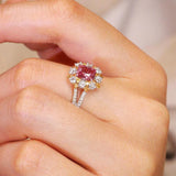 1.25ct Pink Sapphire Cushion Cut & Diamond Ring - 18K White Gold
