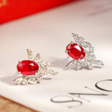 Dazzling Diamond Pigeon Blood Ruby Earrings in Platinum 950