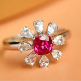 Flower Pink Spinel & White Sapphire Ring - 18K White Gold