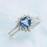 Heart-Shaped Blue Sapphire Diamonds Ring - 18K White Gold
