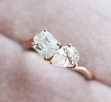 White Sapphire Two Stone Engagement Ring - 18K Rose Gold