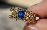 Hollow Out Blue Sapphire 18K Yellow Gold Ring