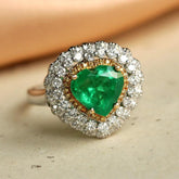 3ct Emerald Heart Shape & Full Diamond Pave Ring in 18K Dual Gold