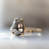 2ct Pear Rose Cut Grey 18K Yellow Gold Wedding Ring