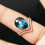 10mm Blue Topaz Teardrop Rose Cut Ring in 18K Yellow Gold