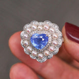 1.01ct Blue Sapphire Heart Cut Statement 18K Gold Ring with Diamonds