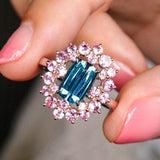Cluster Blue Tourmaline Sapphire 18K White Gold Ring